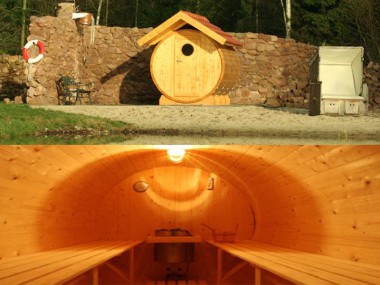 sauna exterioara in butoi de bere